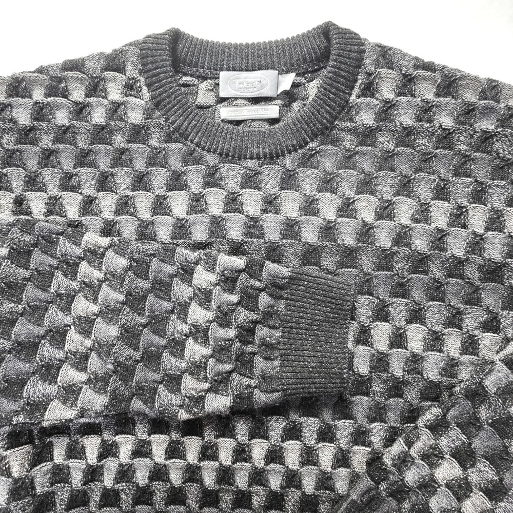 Talbots Mens 100% Merino Wool Crewneck Sweater Grey Black Textured Knit Large